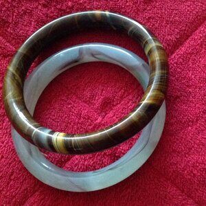 2 Retro Thick Art Glass Bangle Bracelets